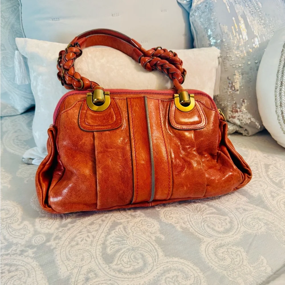 Chloe Burnt Orange Leather Satchel with Braided Straps - Picture 9 of 16